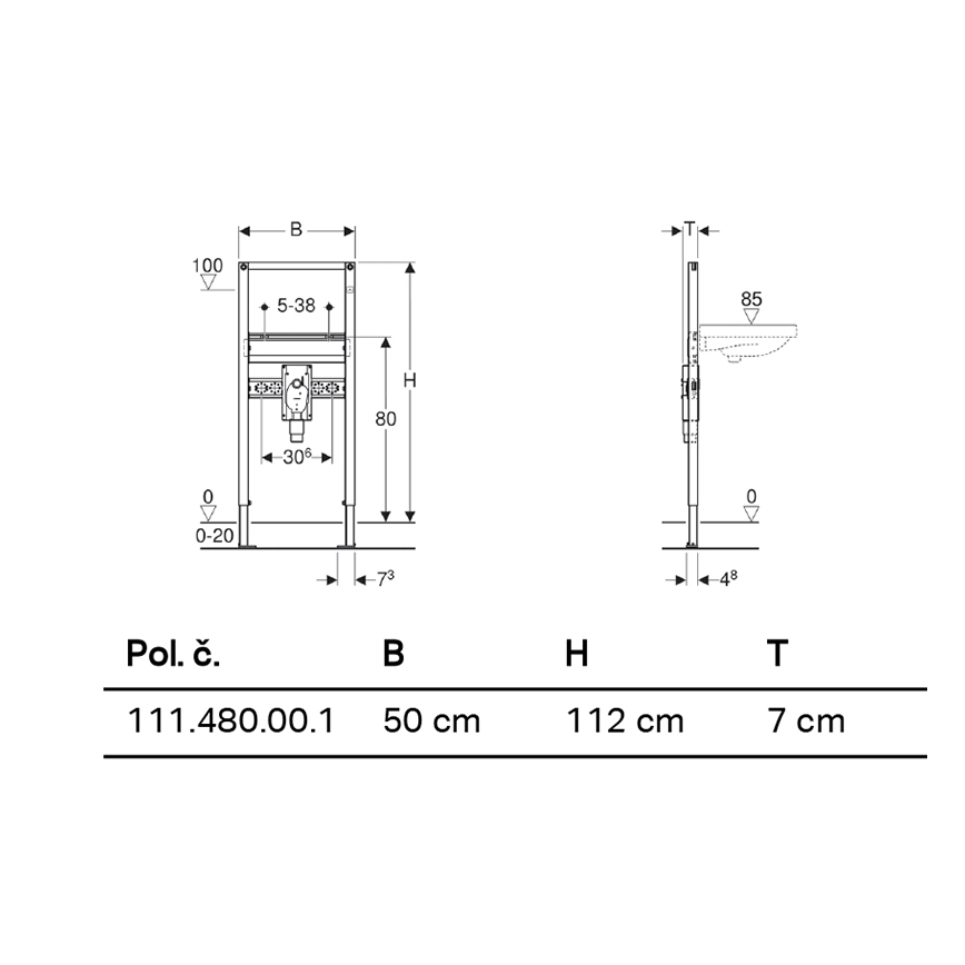 Geberit 111.480.00.1 - Indbygningsmodul til væghængt håndvask Duofix 112 cm