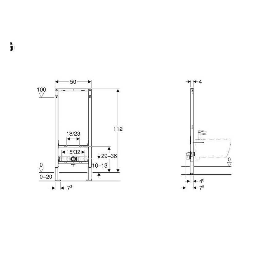Geberit 111.534.00.2 - Indbygningsmodul til bidet Duofix 112 cm
