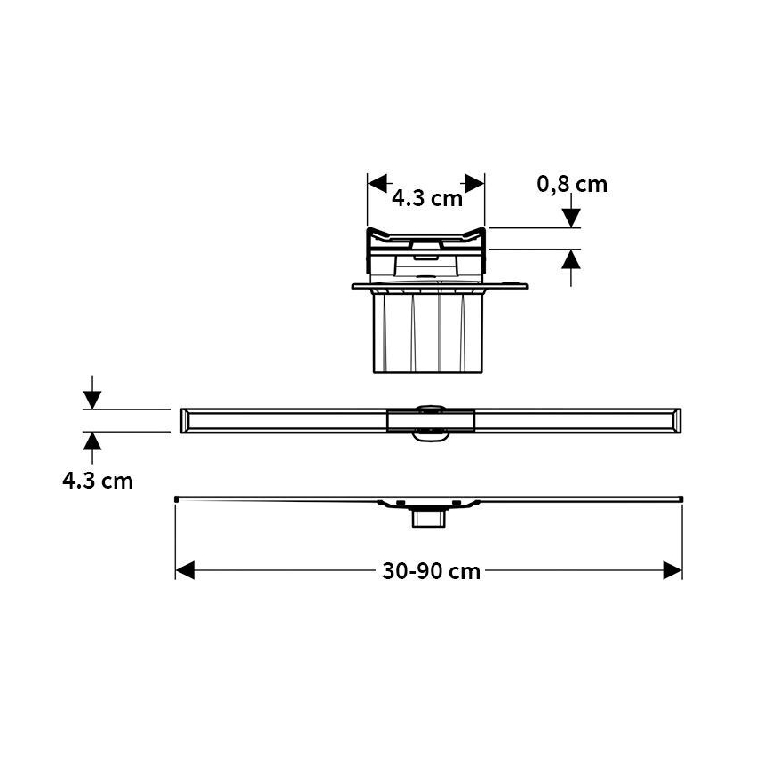 Geberit 154.453.KS.1 - Afløbsrende CleanLine 90x4,3 cm i rustfrit stål