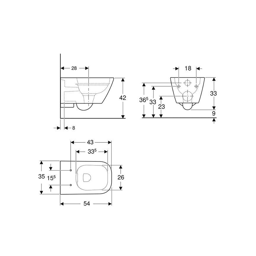 Geberit 500.208.01.1 - Væghængt toilet Rimfree Smyle Square keramik/hvid