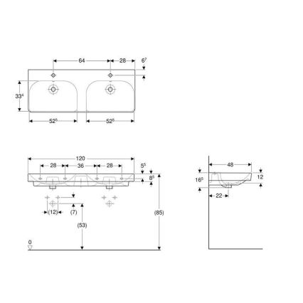 Geberit 500.223.01.1 - Vægmonteret dobbelt håndvask Smyle Square 120x48 cm keramik/hvid