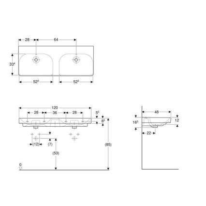 Geberit 500.224.01.1 - Væghængt dobbelt håndvask Smyle Square 120x48 cm keramik/hvid