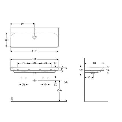 Geberit 500.225.01.1 - Væghængt dobbelt håndvask Smyle Square 120x48 cm keramik/hvid