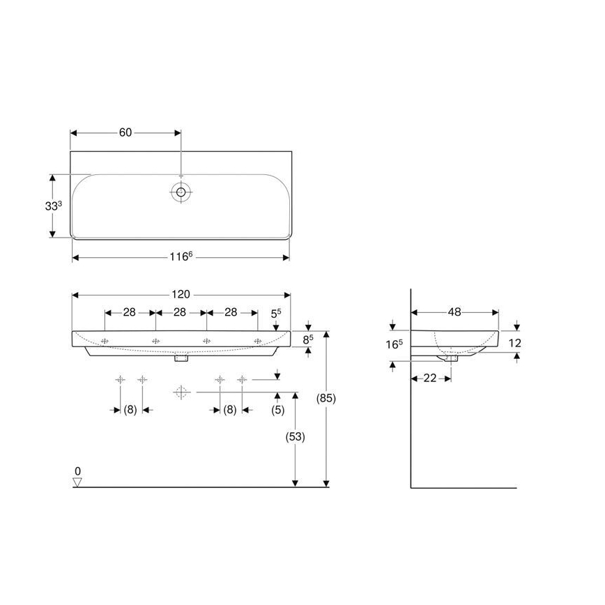 Geberit 500.225.01.1 - Væghængt dobbelt håndvask Smyle Square 120x48 cm keramik/hvid