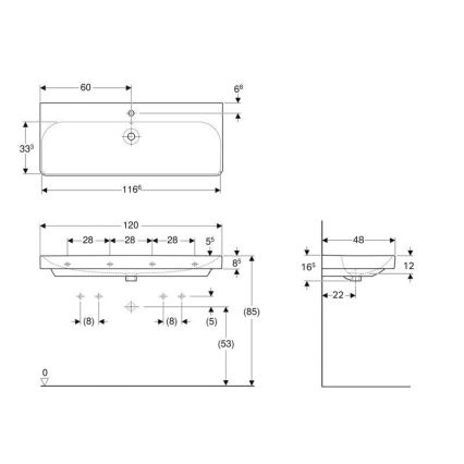 Geberit 500.226.01.1 - Vægmonteret håndvask Smyle Square 120x48 cm keramik/hvid
