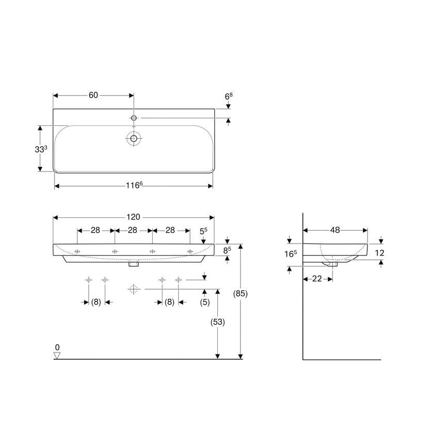 Geberit 500.226.01.1 - Vægmonteret håndvask Smyle Square 120x48 cm keramik/hvid
