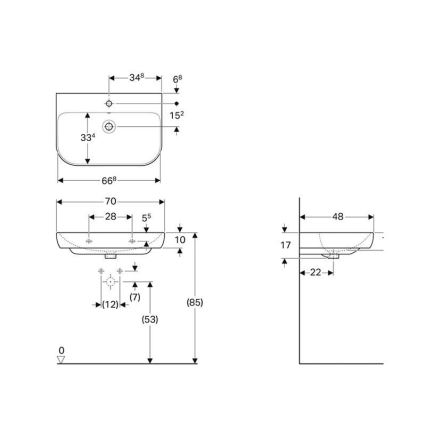 Geberit 500.248.01.1 - Væghængt håndvask Smyle 70x48 cm keramik/hvid