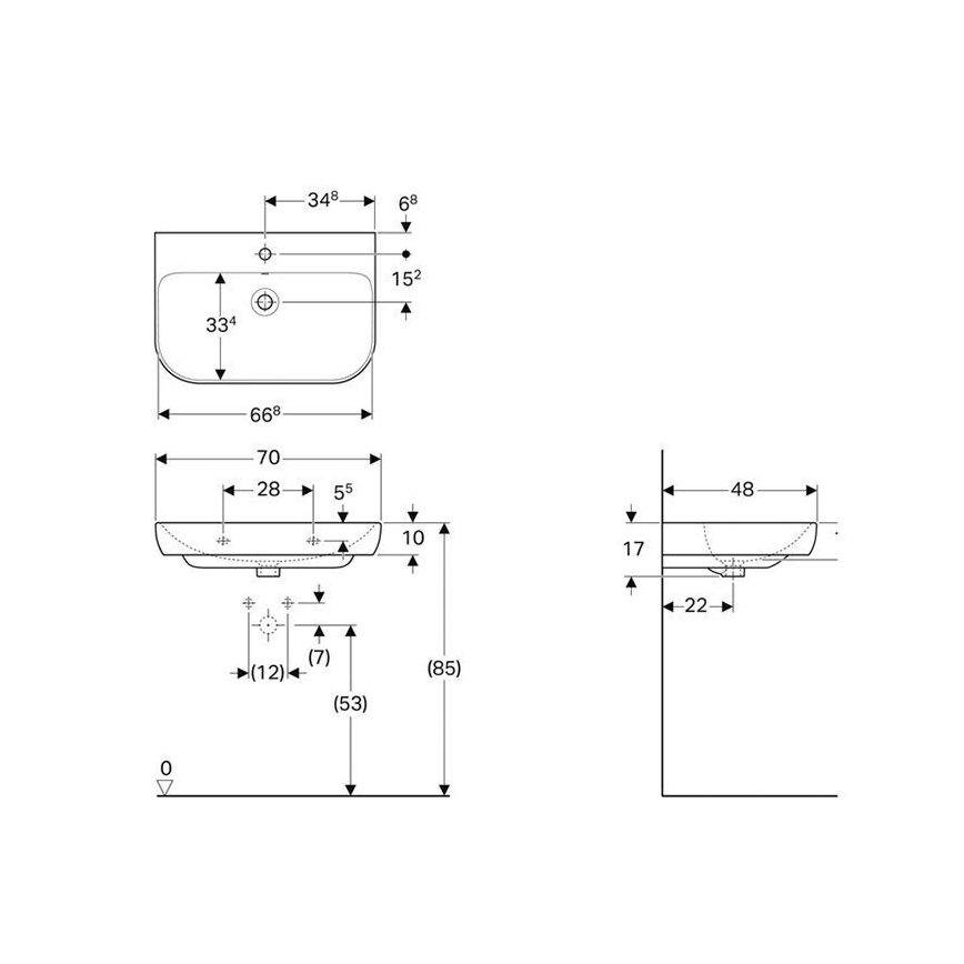 Geberit 500.248.01.1 - Væghængt håndvask Smyle 70x48 cm keramik/hvid