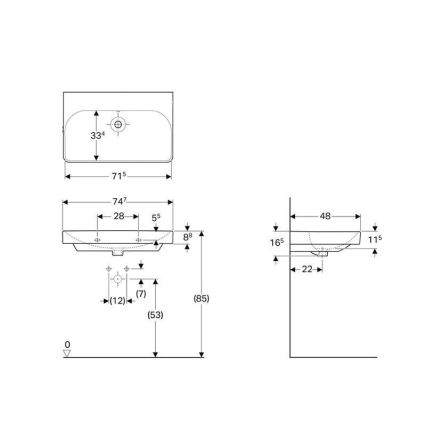 Geberit 500.249.00.2 - Væghængt håndvask Smyle Square 75x48 cm keramisk/hvid