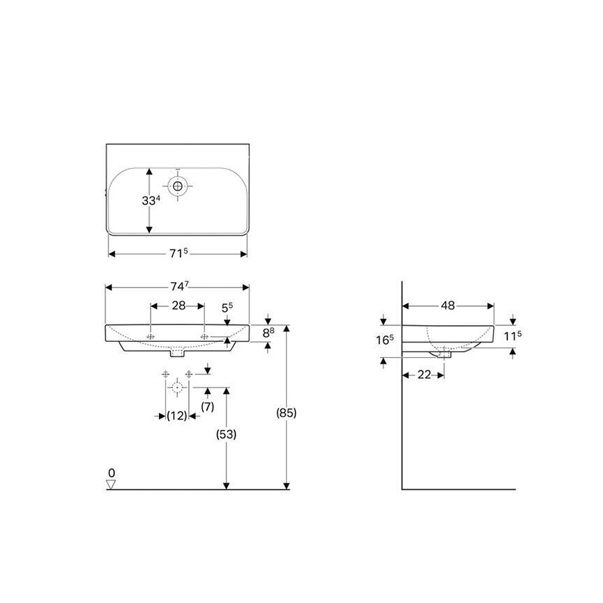 Geberit 500.249.00.2 - Væghængt håndvask Smyle Square 75x48 cm keramisk/hvid
