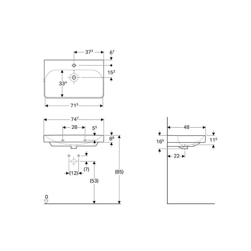 Geberit 500.249.01.1 - Vægmonteret håndvask Smyle Square 75x48 cm keramik/hvid