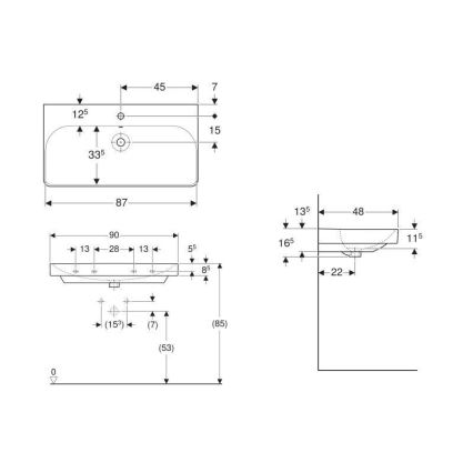 Geberit 500.251.01.1 - Væghængt håndvask Smyle Square 90x48 cm keramik/hvid