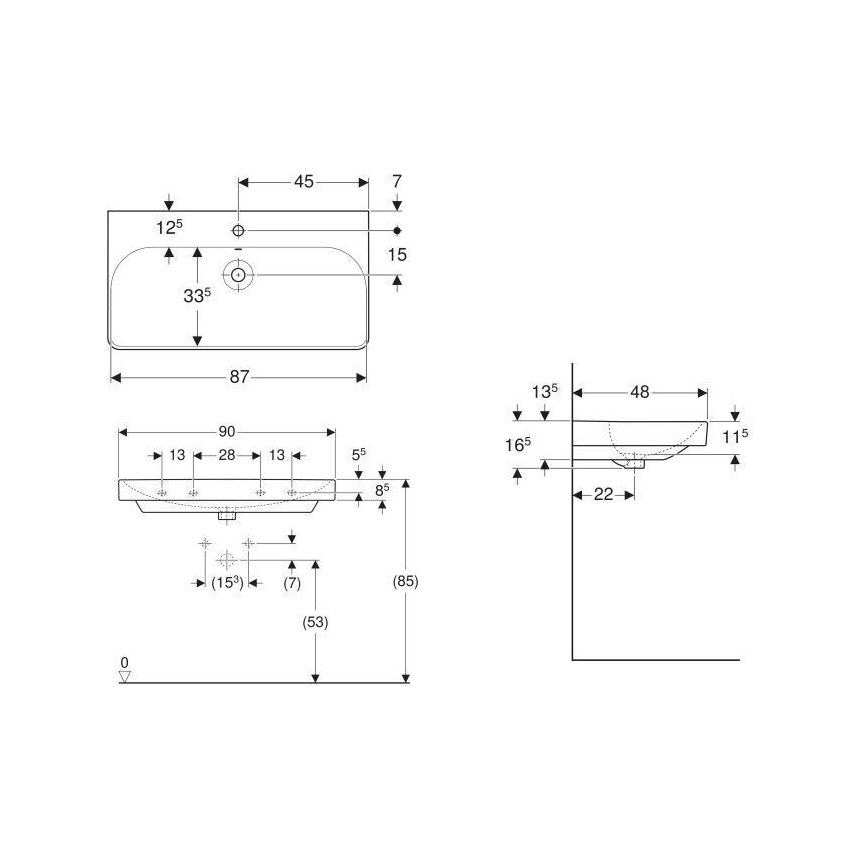 Geberit 500.251.01.1 - Væghængt håndvask Smyle Square 90x48 cm keramik/hvid