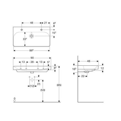 Geberit 500.252.01.1 - Væghængt dobbelt håndvask Smyle Square 90x48 cm keramik/hvid