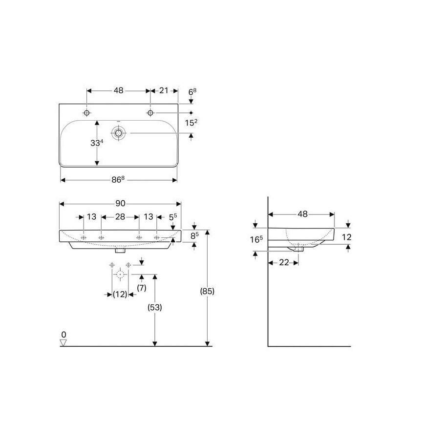 Geberit 500.252.01.1 - Væghængt dobbelt håndvask Smyle Square 90x48 cm keramik/hvid