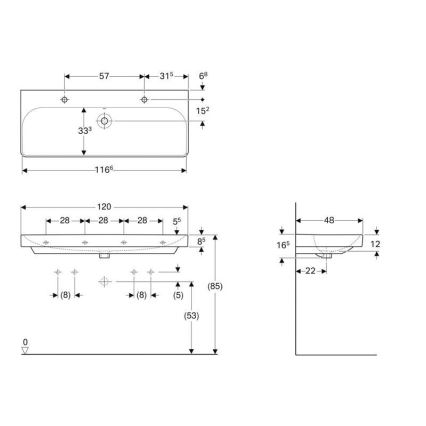 Geberit 500.253.01.1 - Vægmonteret dobbelt håndvask Smyle Square 120x48 cm keramik/hvid