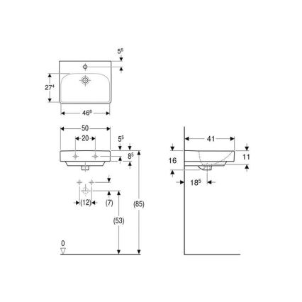 Geberit 500.256.01.1 - Væghængt håndvask Smyle Square 50x41 cm keramik/hvid