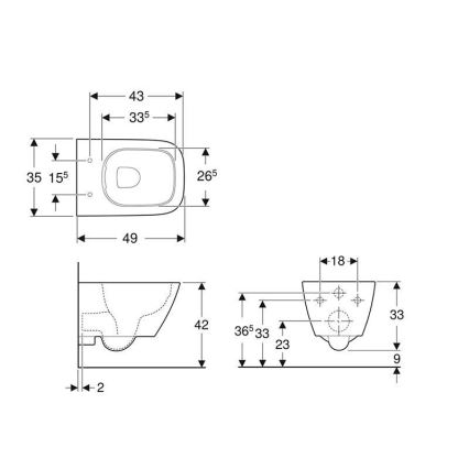 Geberit 500.379.01.1 - Væghængt WC Rimfree Smyle Square keramik/hvid