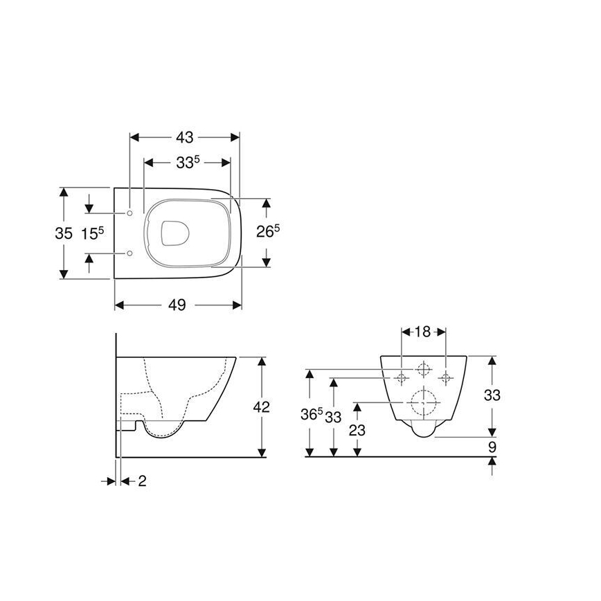 Geberit 500.379.01.1 - Væghængt WC Rimfree Smyle Square keramik/hvid