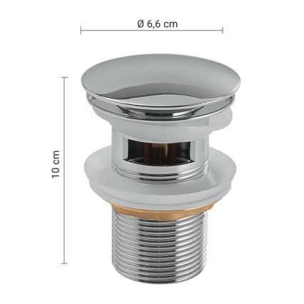 Gedy - Bundventil til håndvask CLICK-CLACK, Ø 6,6 cm, blank krom