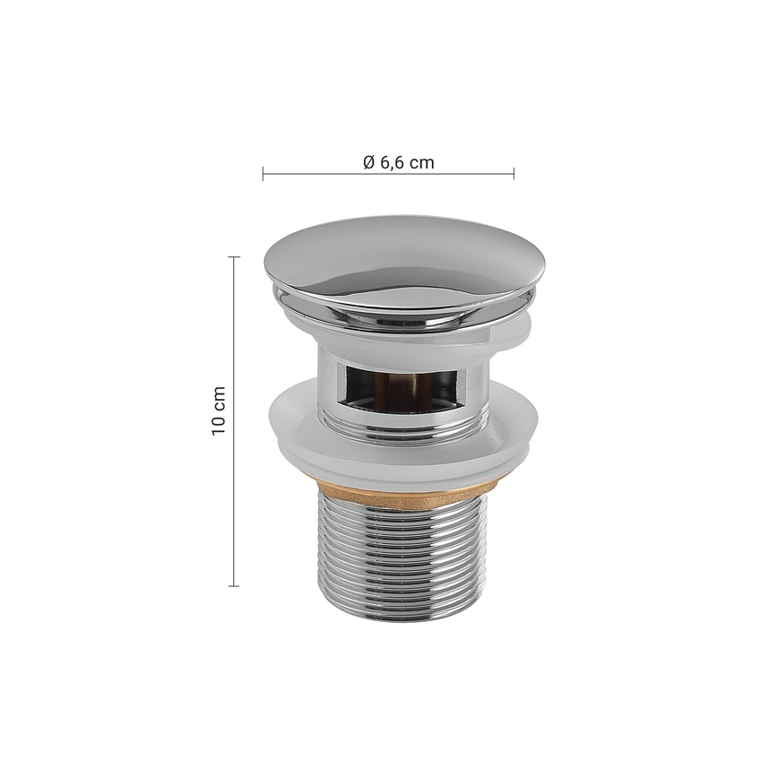 Gedy - Bundventil til håndvask CLICK-CLACK, Ø 6,6 cm, blank krom
