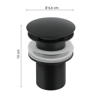 Gedy - Bundventil til håndvask CLICK-CLACK Ø 6,6 cm mat sort