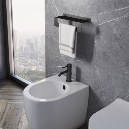 Gedy - CLEO hylde med håndklædeholder 30 cm mat sort