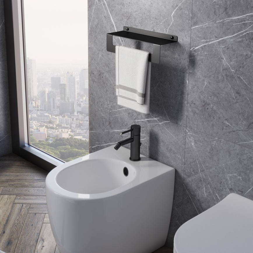 Gedy - CLEO hylde med håndklædeholder 30 cm mat sort