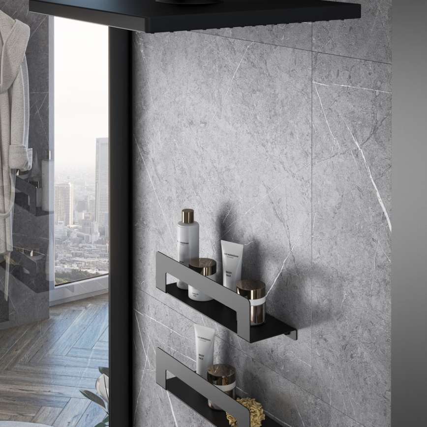 Gedy - CLEO hylde med håndklædeholder 30 cm mat sort