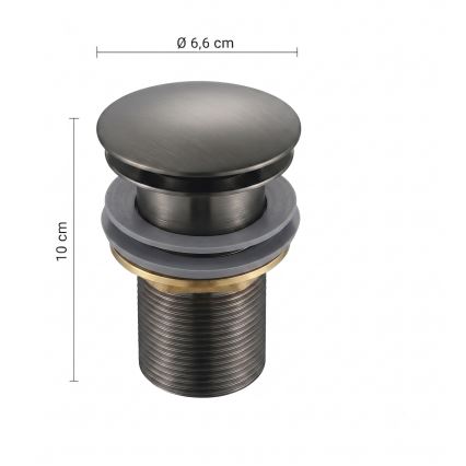 Gedy - CLICK-CLACK bundventil til håndvask Ø 6,6 cm, metallicgrå