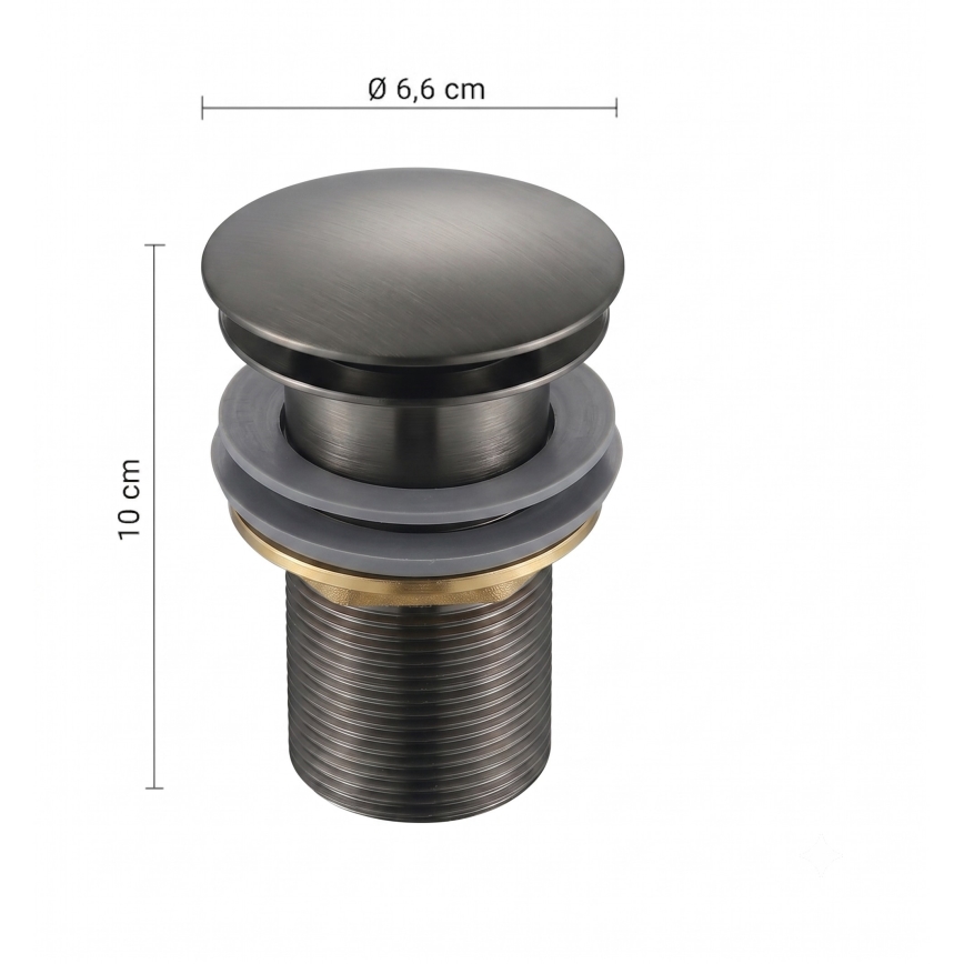 Gedy - CLICK-CLACK bundventil til håndvask Ø 6,6 cm, metallicgrå