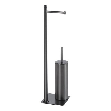 Gedy - Fritstående toiletbørste med toiletpapirholder TRILLY metallicgrå