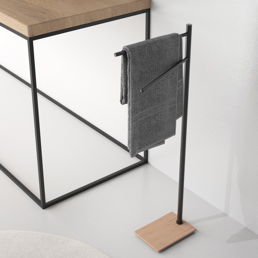 Gedy - Håndklædestativ TRILLY 83,5 cm mat sort/bambus