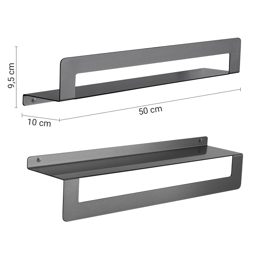 Gedy - Hylde med håndklædeholder CLEO 50 cm metallisk grå