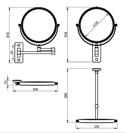 Gedy - Væghængt kosmetikspejl GAIA mat sort