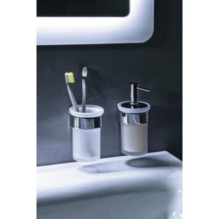 Gedy - Væghængt sæbedispenser PIRENEI 110 mm mælkehvid glas/skinnende krom