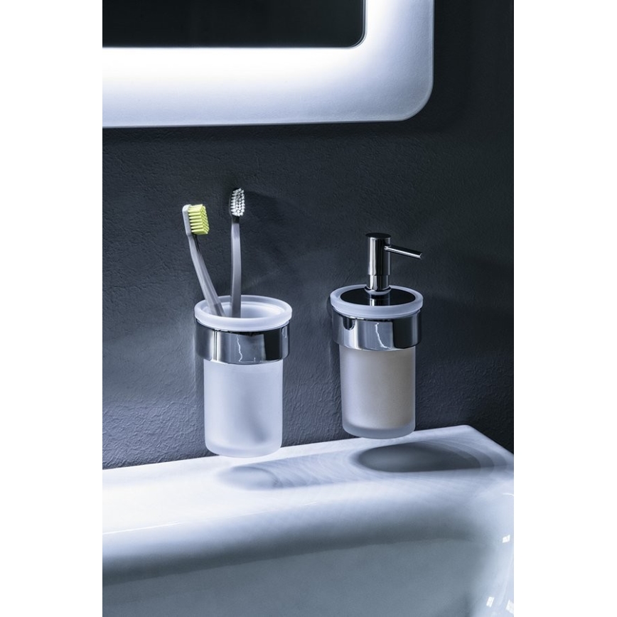 Gedy - Væghængt sæbedispenser PIRENEI 110 mm mælkehvid glas/skinnende krom