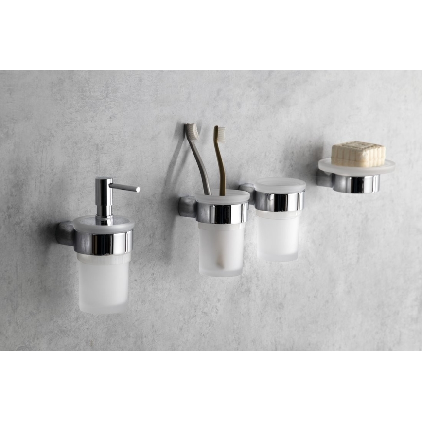 Gedy - Væghængt sæbedispenser PIRENEI 110 mm mælkehvid glas/skinnende krom
