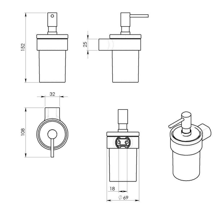 Gedy - Væghængt sæbedispenser PIRENEI 110 mm mælkehvid glas/skinnende krom