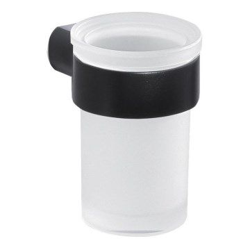 Gedy - Væghængt tandbørsteholder PIRENEI mælkehvid glas/sort