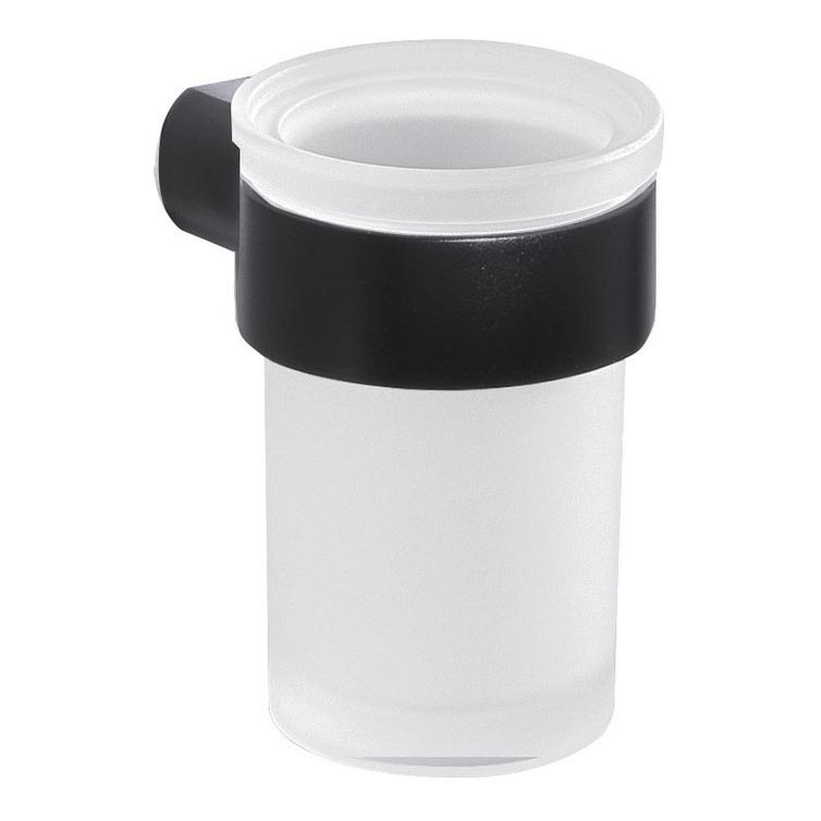 Gedy - Væghængt tandbørsteholder PIRENEI mælkehvid glas/sort