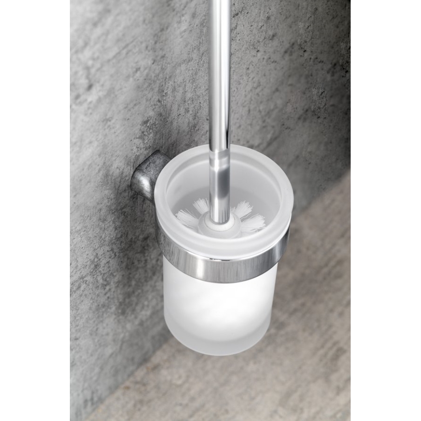 Gedy - Væghængt toiletbørste PIRENEI skinnende krom/glas satin