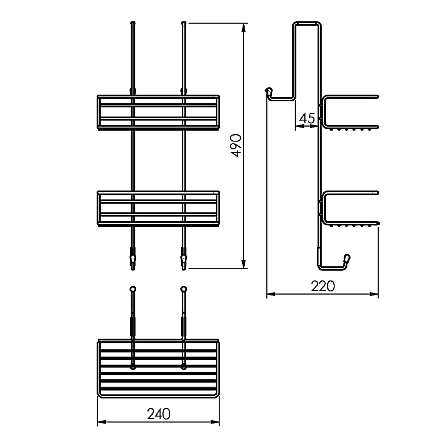Gedy - Vægmonteret brusehylde CHROM LINE 49 x 24 cm, mat sort