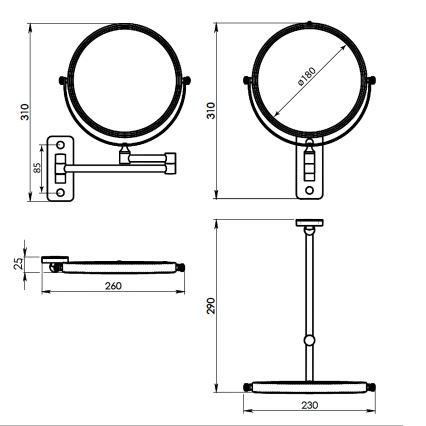Gedy - Vægmonteret kosmetikspejl GAIA i blank krom
