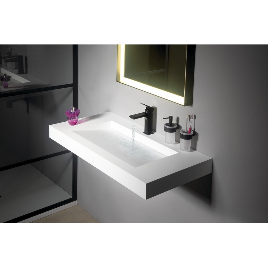 Gedy - Vægmonteret sæbedispenser PIRENEI 110 ml mælkeglas/mat sort