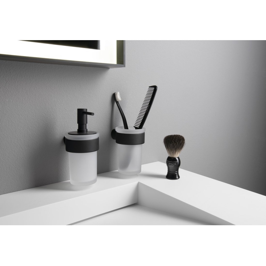 Gedy - Vægmonteret sæbedispenser PIRENEI 110 ml mælkeglas/mat sort