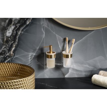 Gedy - Vægmonteret sæbedispenser PIRENEI 110 ml mælkehvidt glas/mat guld