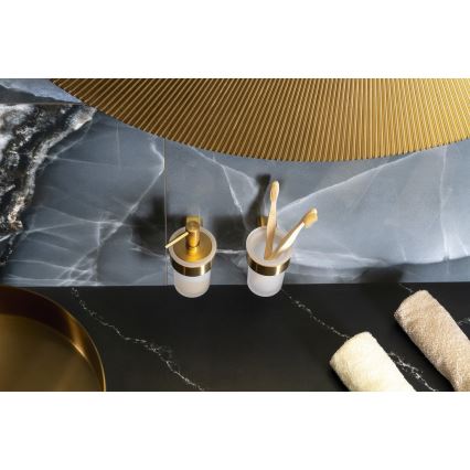 Gedy - Vægmonteret sæbedispenser PIRENEI 110 ml mælkehvidt glas/mat guld