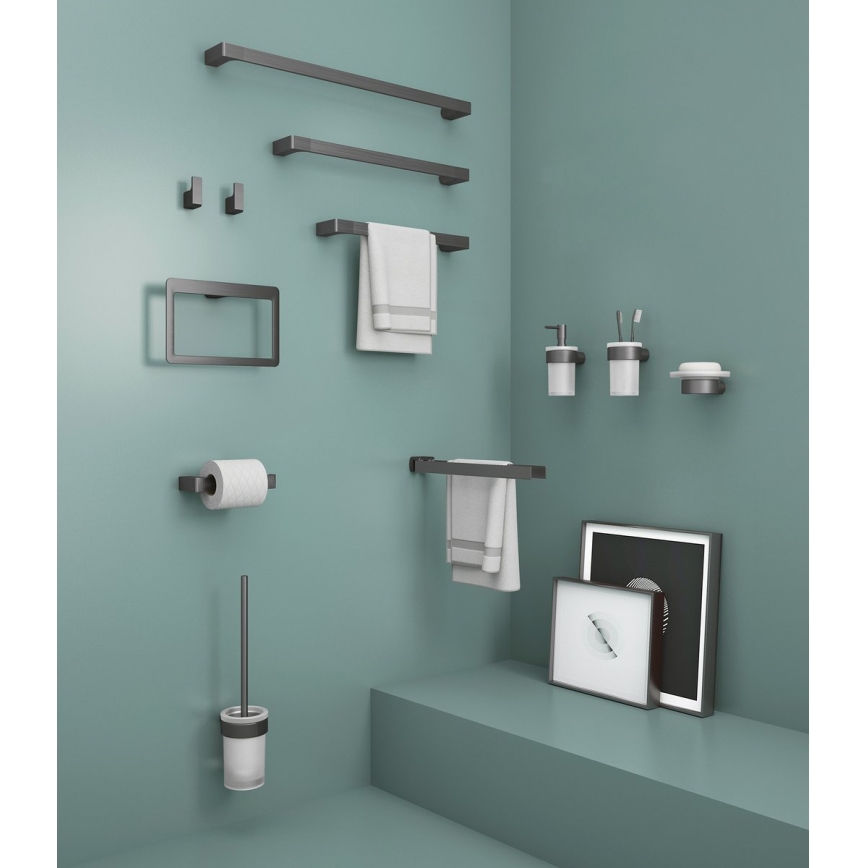 Gedy - Vægmonteret toiletbørste PIRENEI frostet glas/metallicgrå