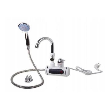 Gennemstrømsvandvarmer m. sprayer og LCD display 3000W/230V IPX4 hvid